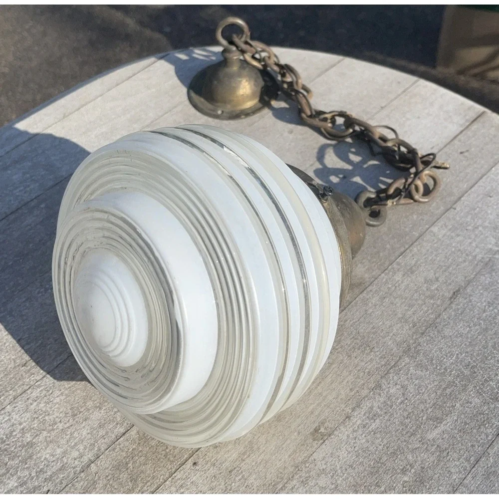 Vintage Art‎ Deco MCM Ribbed Tiered CEILING LIGHT GLOBE ATOMIC UFO SMALL